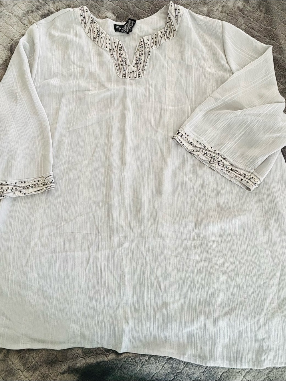 Maggie Barnes Light Gray Beaded V-Neck Tunic